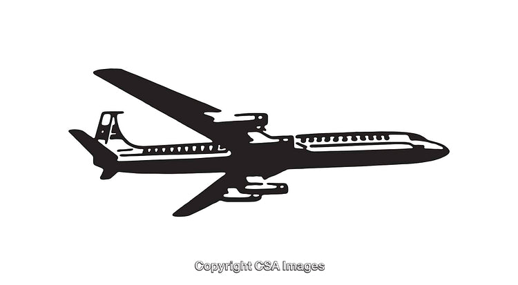 Black and White Line Art Illustration of a Commercial Airplane