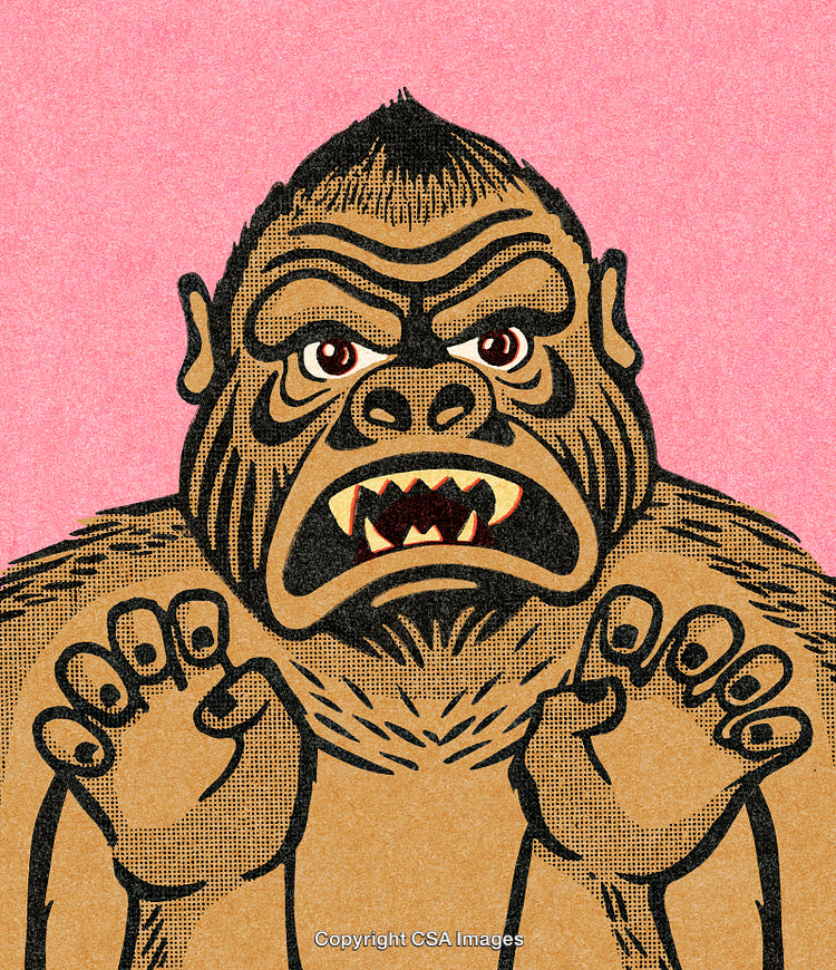 Cartoon Gorilla Illustration With Pink Background in Halftone Comic Style