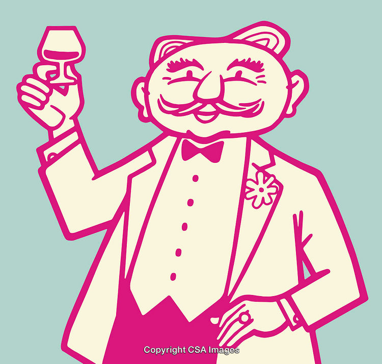 Vintage Styled Cartoon of Cheerful Man Holding a Drink