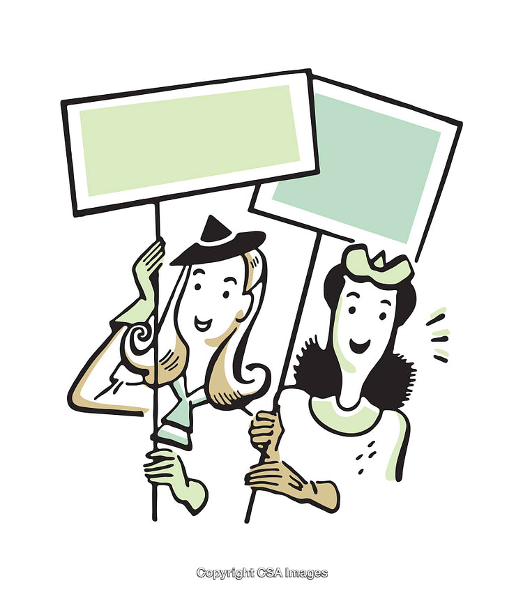 Vintage Style Illustration of Women Holding Protest Signs