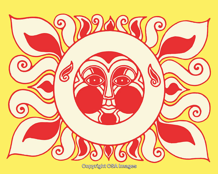 Whimsical Sun and Floral Design on Yellow Background