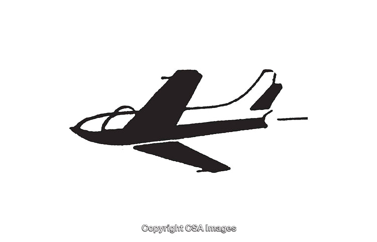 Black and White Illustration of a Jet Airplane in Flight