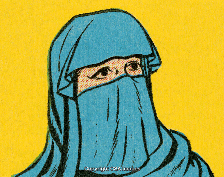 Colorful Comic Illustration of a Woman in Blue Clothing on Yellow Background