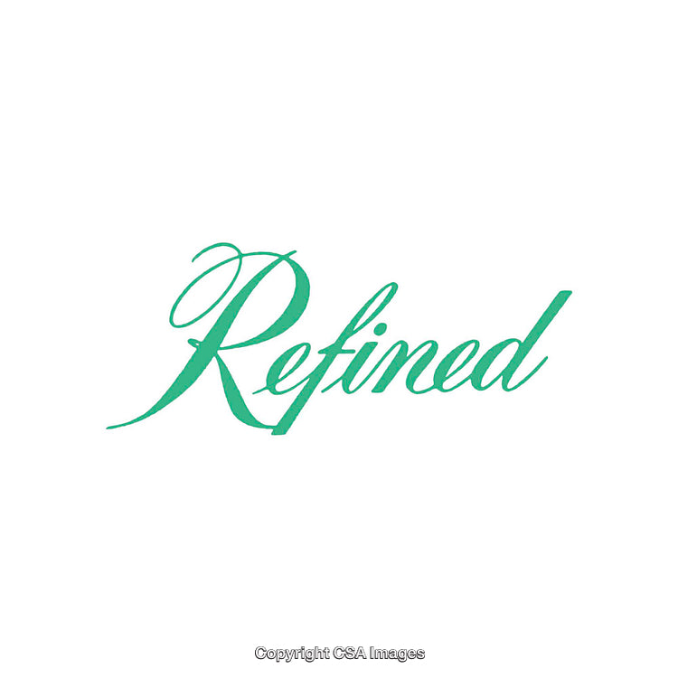 Elegant Green Calligraphy Showcasing the Word 'Refined' on White Background