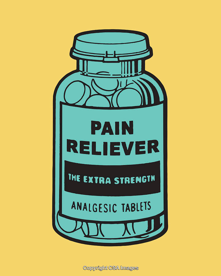 Colorful Line Art Illustration of a Pain Reliever Bottle