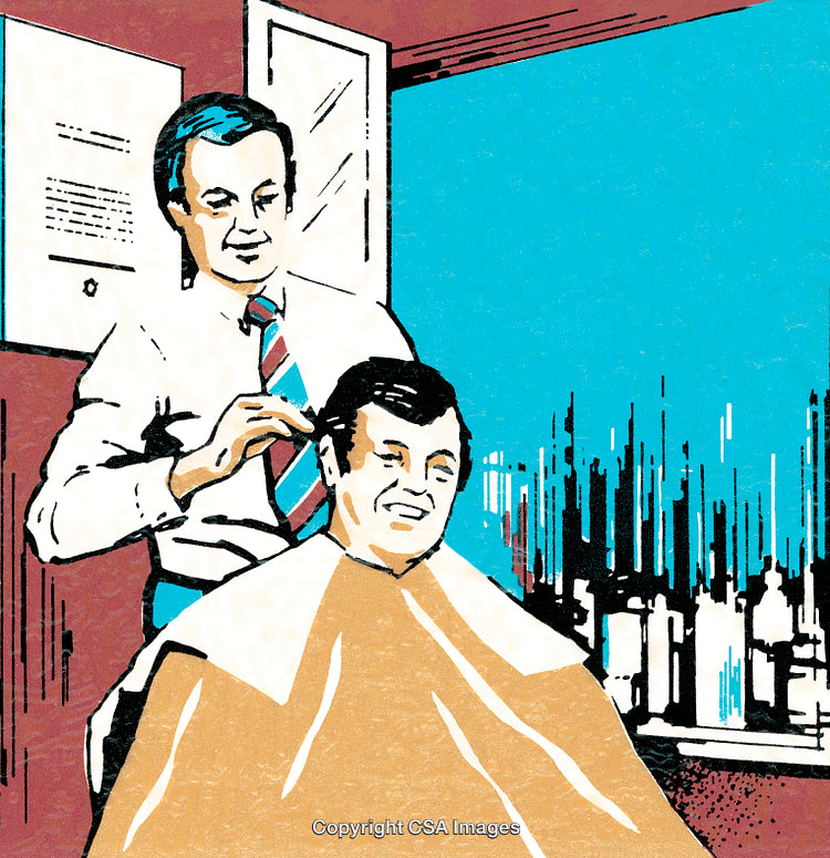 Professional Haircut in Retro Illustration With Urban Background Scene