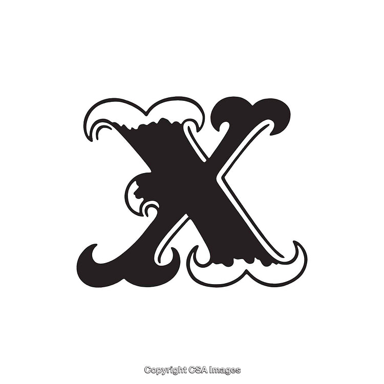 Decorative Curved Letter X in Bold Black Design