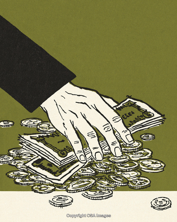 Illustration of Money Handling Depicting Financial Concept with Coins and Cash