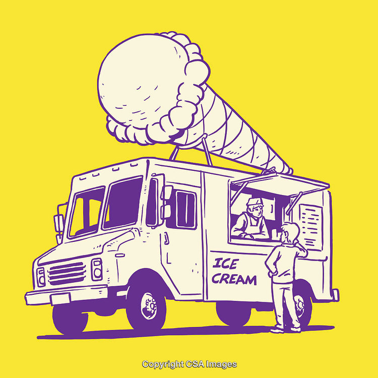 Colorful Line Art Ice Cream Truck Serving Customers Illustration