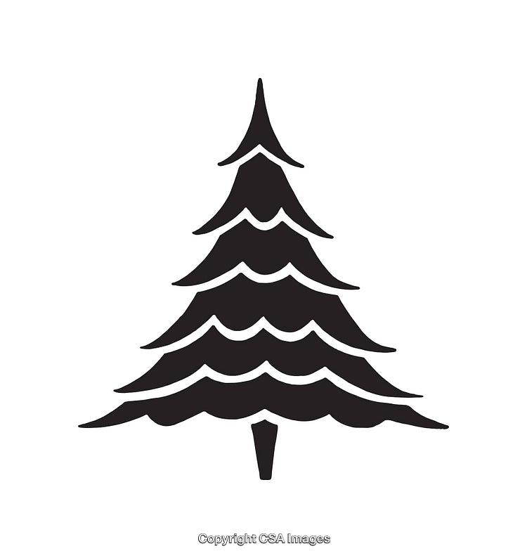 Black and White Line Art of a Simplified Evergreen Tree