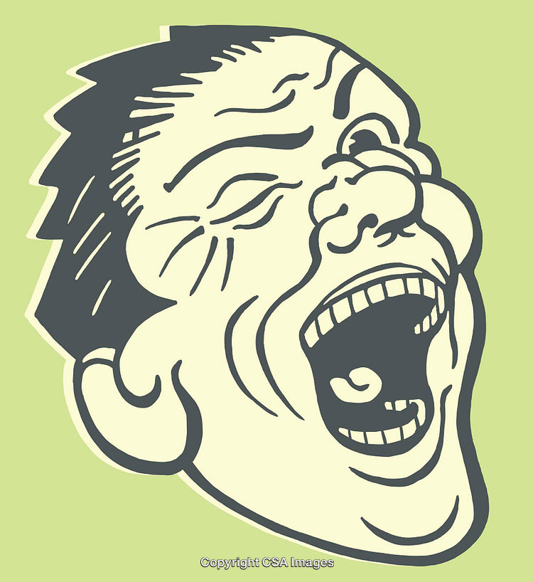 Retro Line Art Illustration of a Laughing Face with Expression