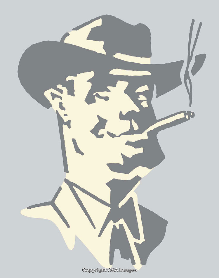 Vintage Style Line Art of a Smoking Gentleman in a Hat