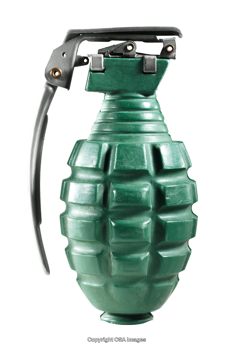 Green Plastic Toy Grenade Isolated on a White Background
