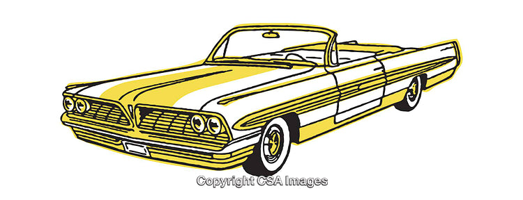 Classic Yellow Convertible Car Illustration with Stylish Retro Design