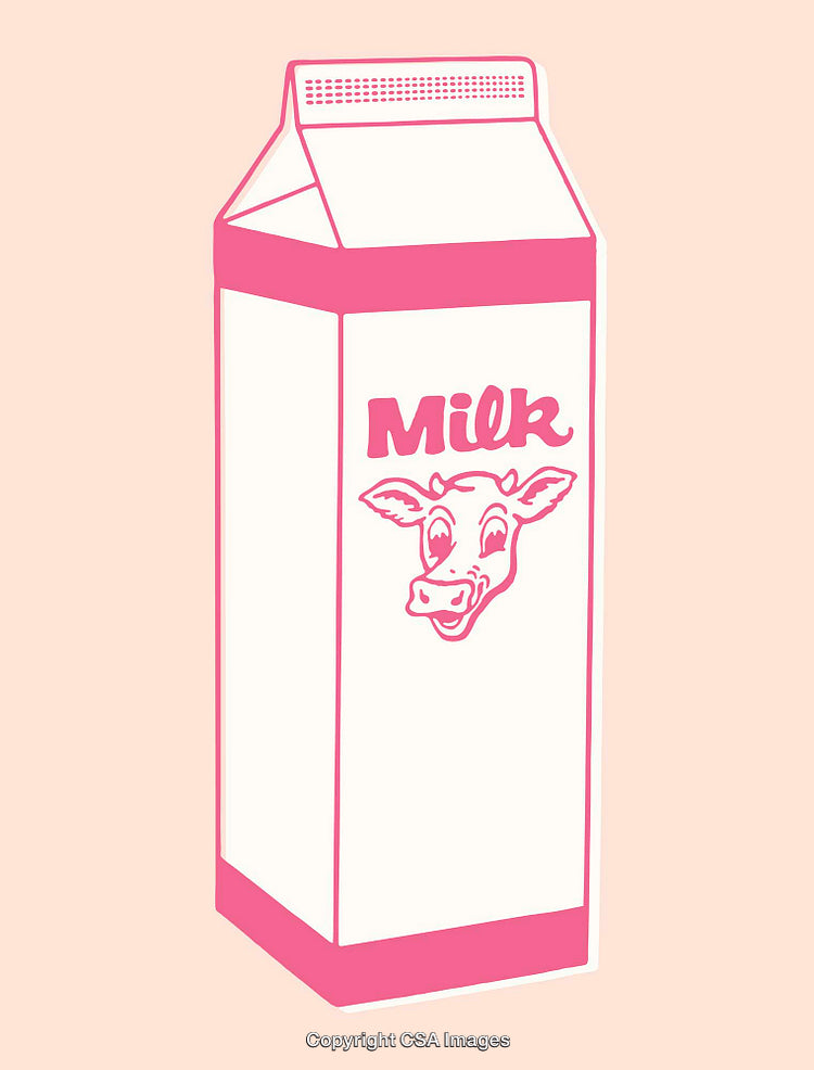 Minimalistic Line Art Milk Carton with Cow Illustration on Pastel Background