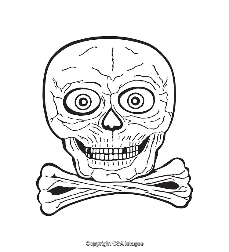 Black and White Illustration of Skull and Crossbones Line Art
