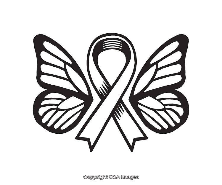 Black and White Butterfly Ribbon Symbol in Line Art Style