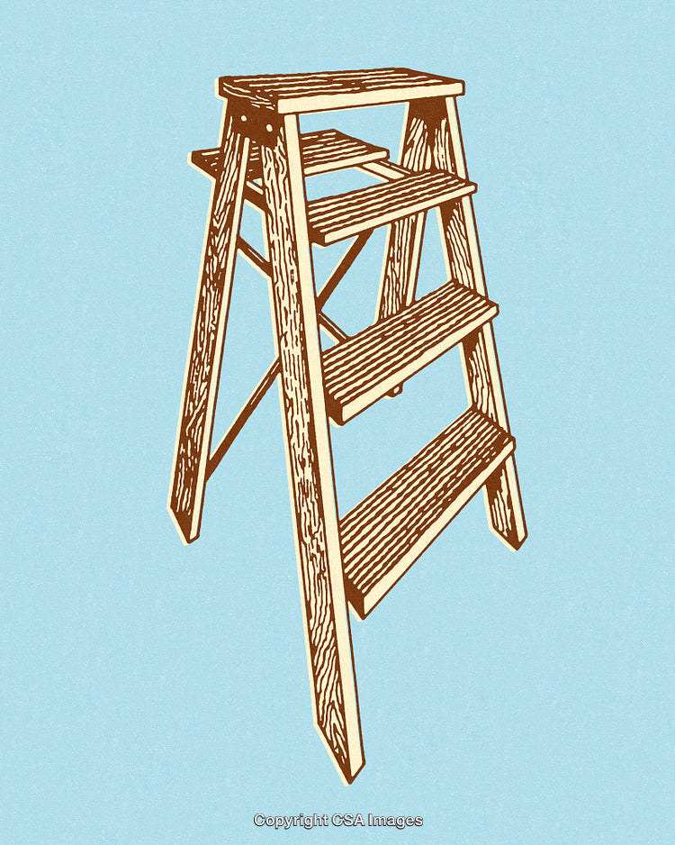 Vintage Style Illustration of a Wooden Ladder Against a Blue Background