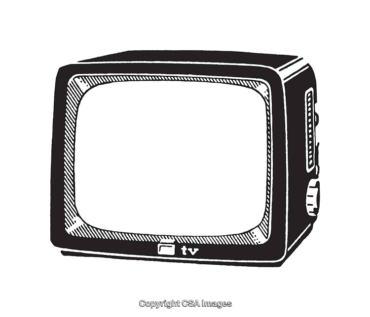 Retro Vintage Television Line Art Illustration in Black and White