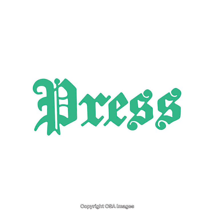 Bold Green Typography 'Press' in Gothic Styled Font on White Background