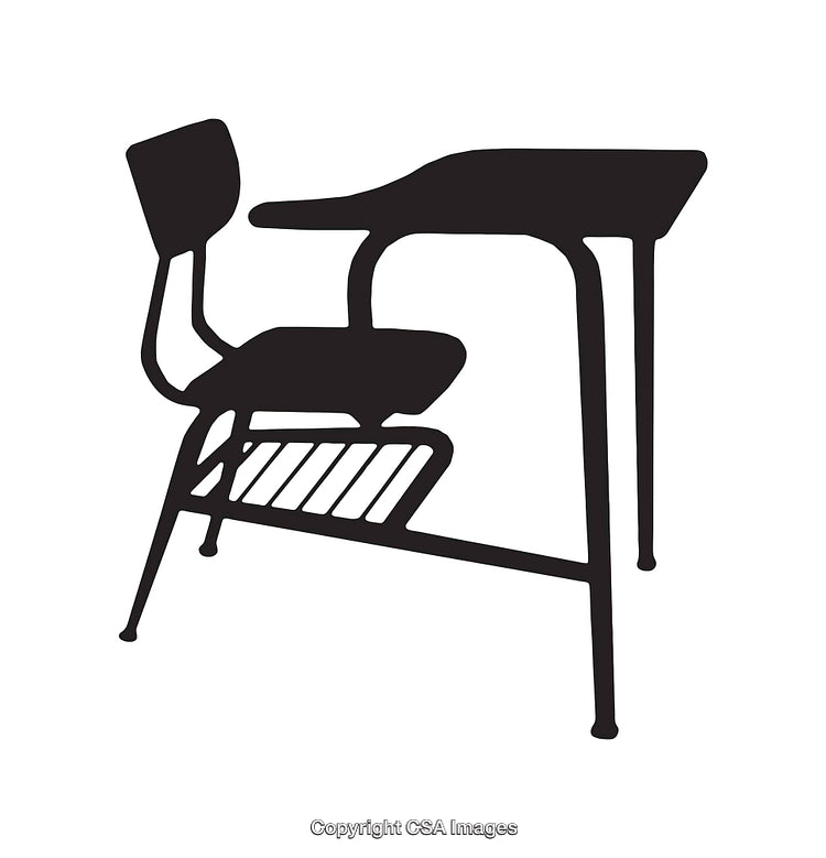 Black and White Line Art Illustration of a School Desk