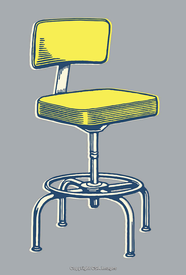 Yellow and Blue Illustration of a Chair with Industrial Design
