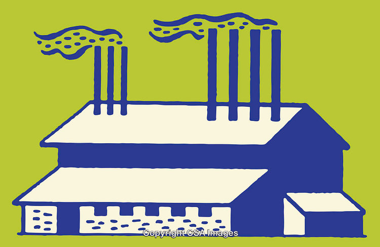 Industrial Factory With Chimneys Emitting Smoke on Green Background Graphic