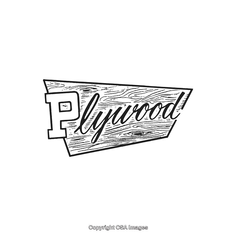 Black and White Logo Illustration Featuring Plywood Texture and Retro Typography