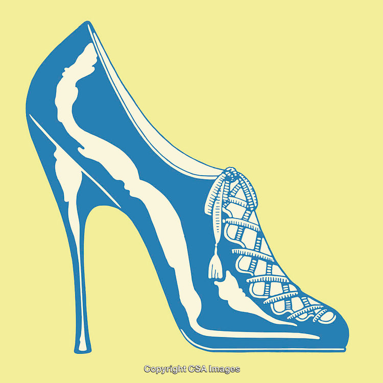 Elegant Blue Stiletto Line Art Illustration with Lace-Up Detailing