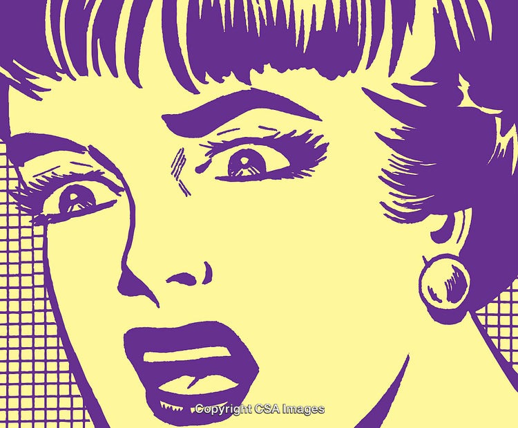 Pop Art Style Illustration of Woman Showing an Expression of Shock and Surprise