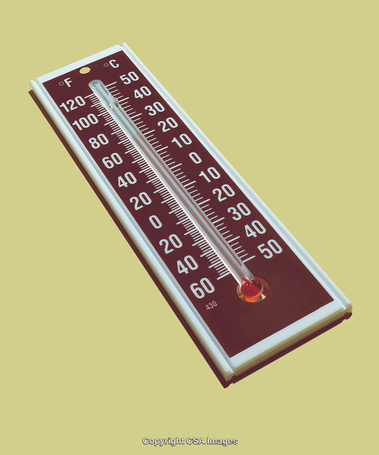 Retro Analog Thermometer with Fahrenheit and Celsius Scales on Bright Background