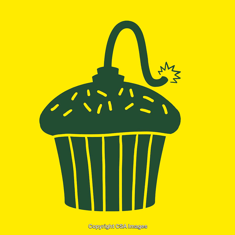 Creative Cupcake Bomb Illustration on Bright Yellow Background