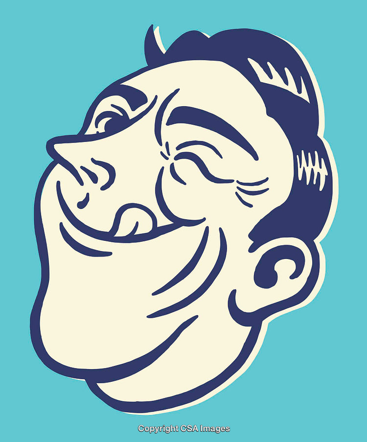 Retro-Style Graphic of a Smiling Man's Face on Blue Background