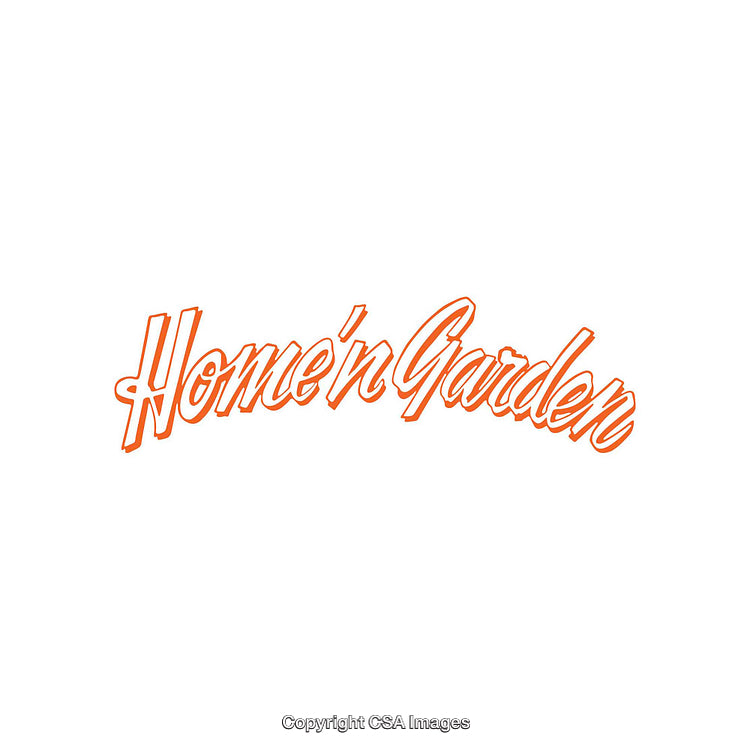 Orange Script Text Logo Featuring Home and Garden Theme on White Background