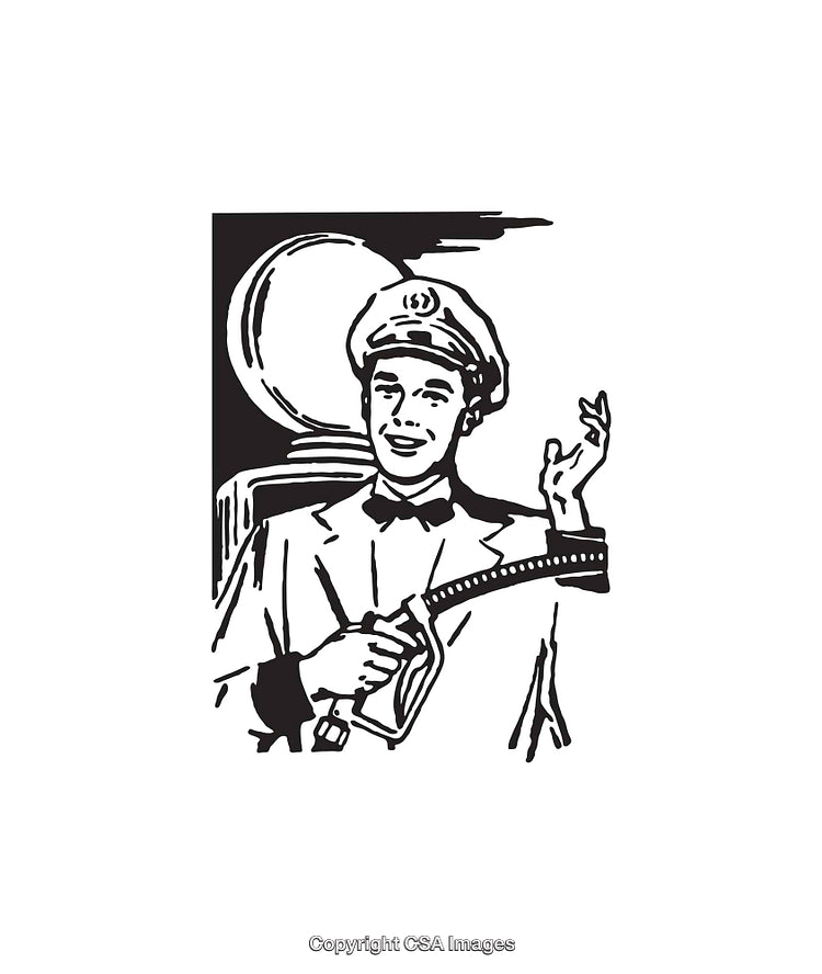 Vintage Illustration of a Gas Station Attendant in Line Art Style