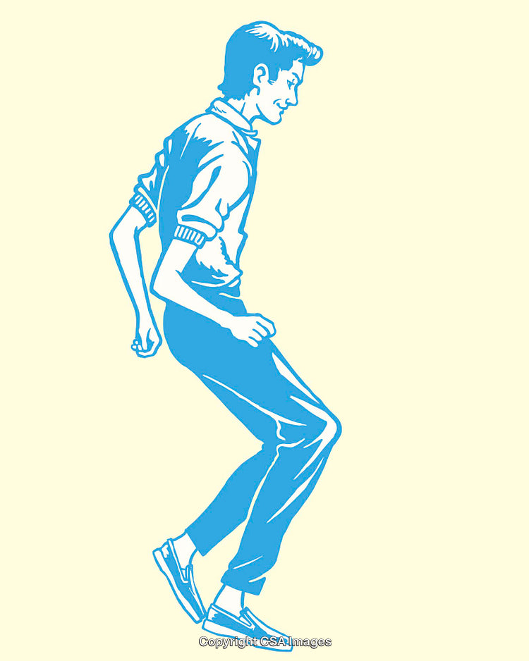 Stylized Illustration of a Retro Dancing Figure in Bold Colors