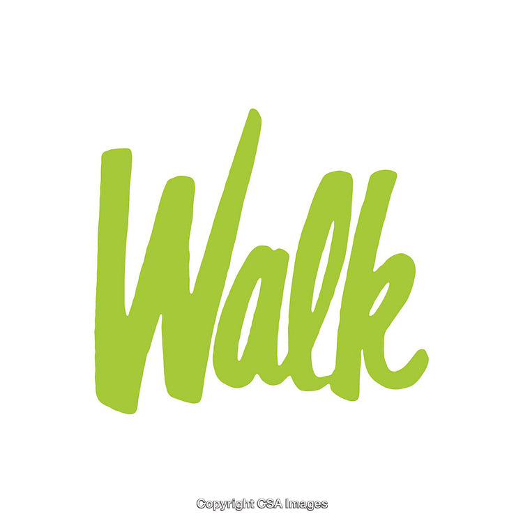 Green Brush Script Text Featuring the Word Walk on White Background