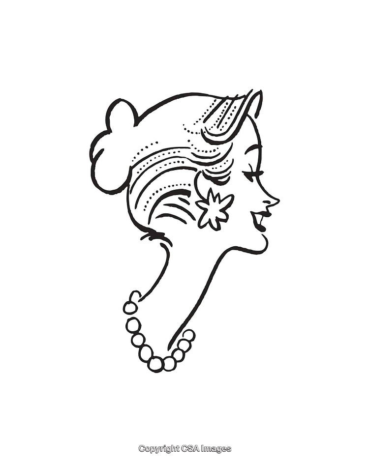 Elegant Black and White Line Art Illustration of a Woman's Profile