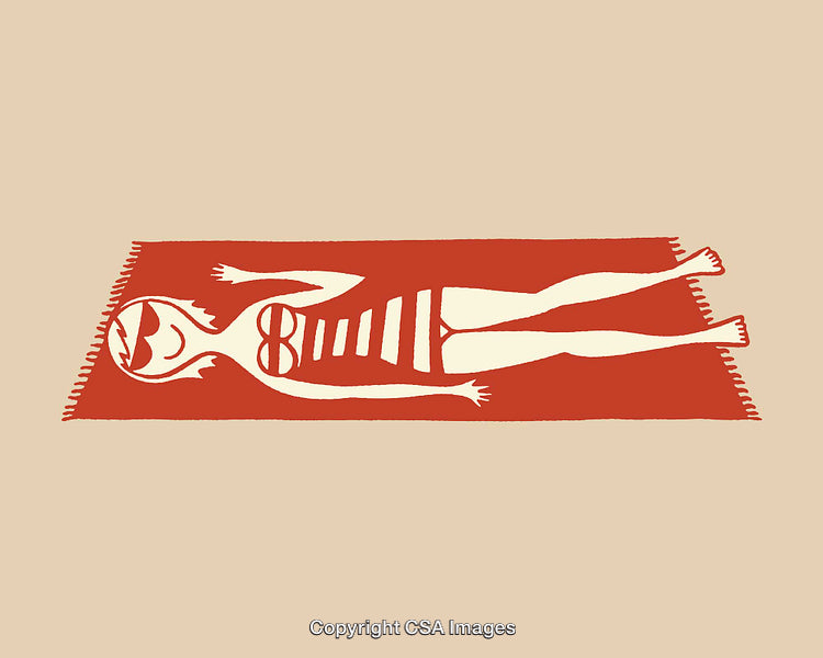 Minimalist Illustration of a Woman Relaxing on a Blanket in the Sun