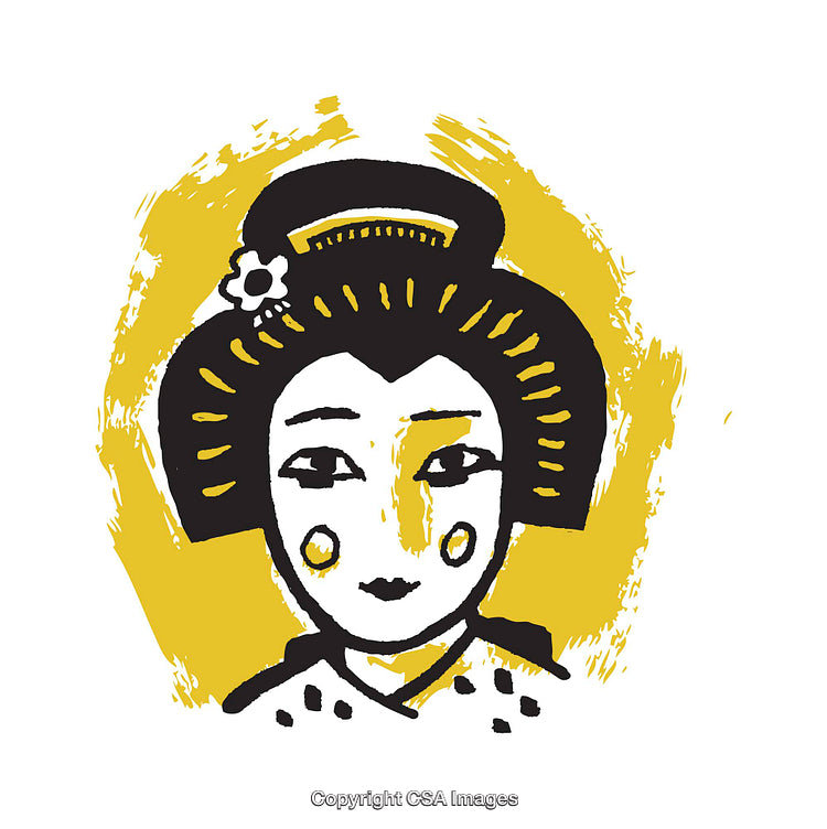 Illustration of a Stylized Geisha Portrait in Yellow and Black Colors