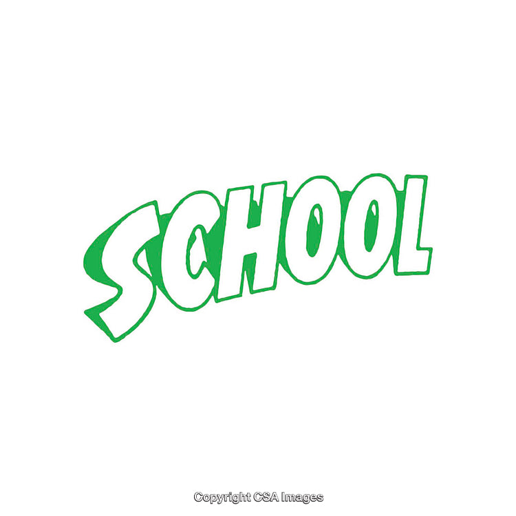 Bold Green School Text Graphic with Comic Style Design