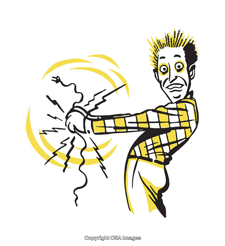 Illustration of a Shocked Character Holding Broken Electric Wires