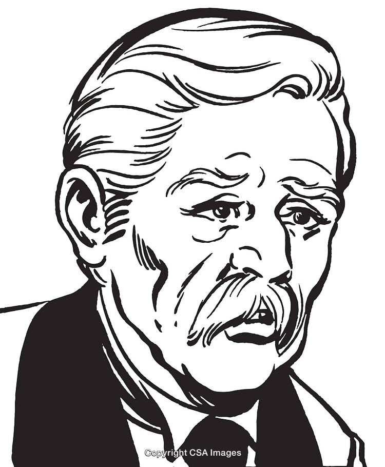 Vintage Line Drawing of an Elderly Man With Expressive Features