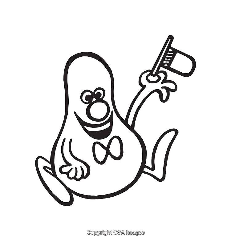 Cartoon Friendly Character Waving a Flag in Black and White Line Art
