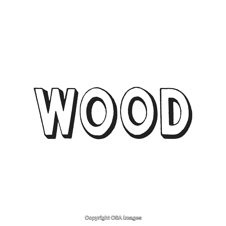 Black And White Illustrated Word Design Featuring 'Wood' With Bold Letters