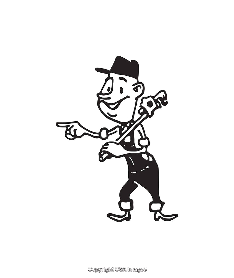 Retro Style Illustration of a Worker Holding a Large Tool in Line Art