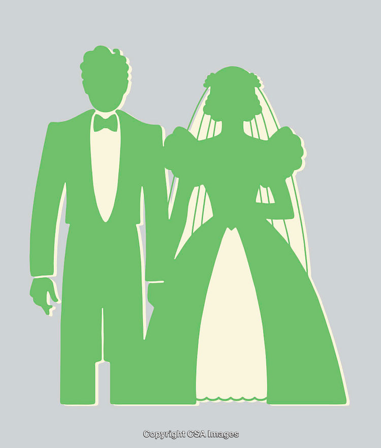 Silhouette Illustration of Bride and Groom in Wedding Attire