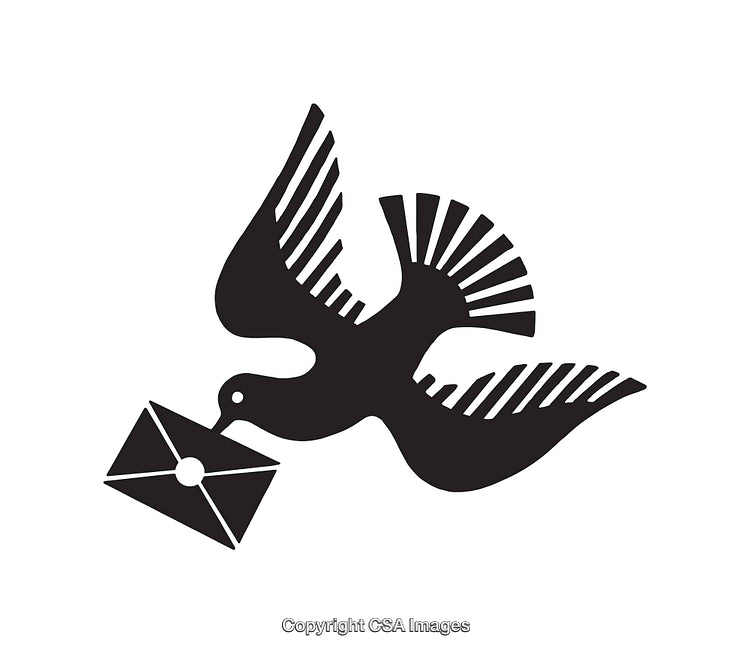 Silhouette of a Dove Carrying a Letter in Its Beak