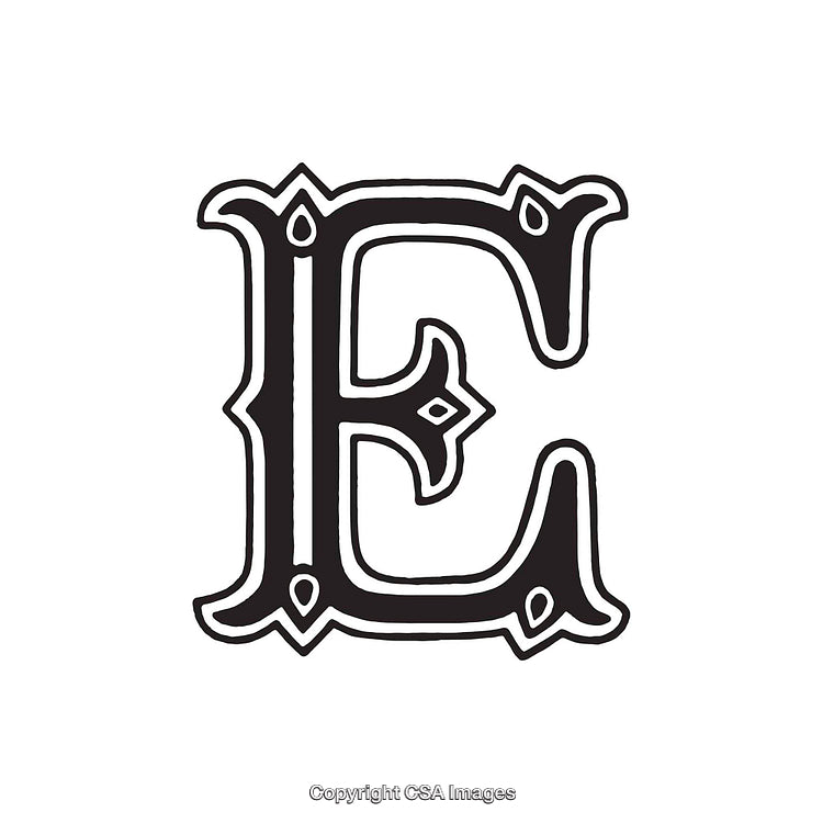 Ornate Gothic Styled Letter E With Black and White Design