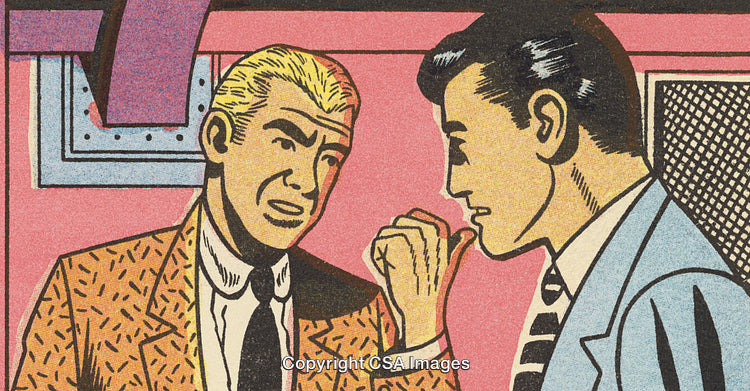 Retro Comic Style Illustration of Two Men in Conversation
